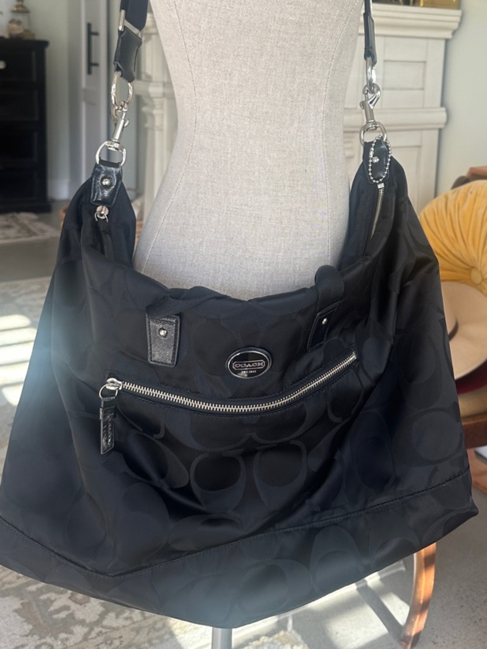 Black Coach Signature-Pattern duffel Bag